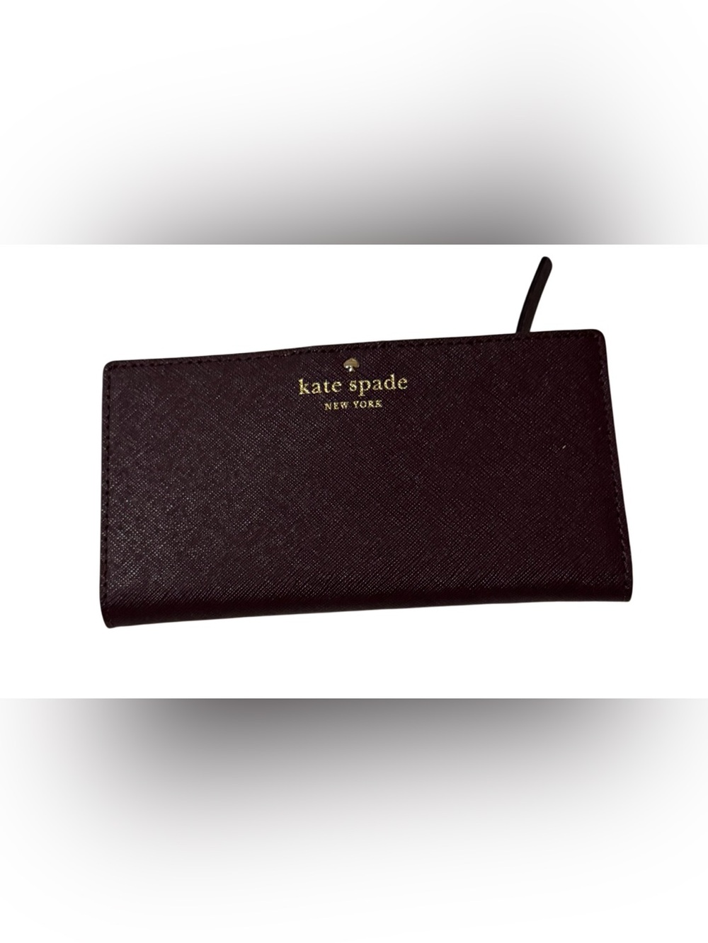 kate spade Burgundy Saffiano Leather Wallet with Gold Logo
